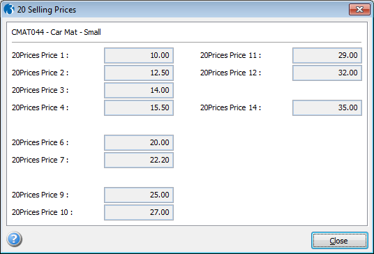 Advanced Stock Enquiry - Six/20 Selling Prices