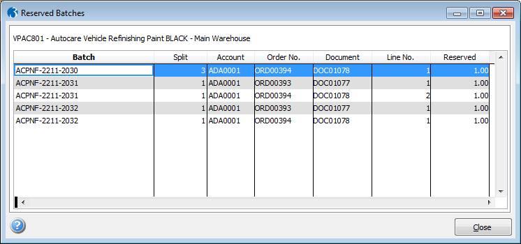 Advanced Stock Enquiry - Reserved Batches